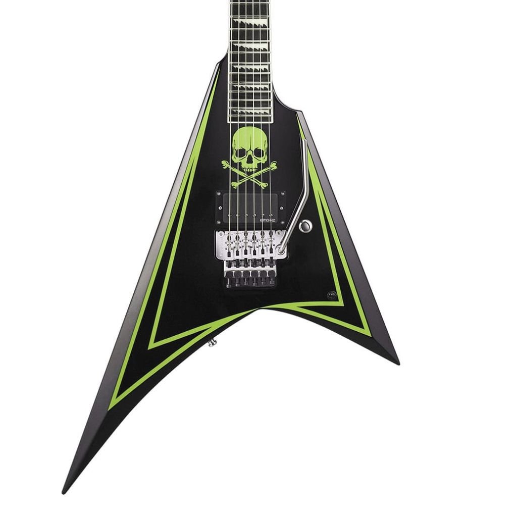 ESP Custom Shop Alexi Greeney Electric Guitar - Black w/Lime Green Pinstripe &amp; Skull Electric Guitars Sky Music