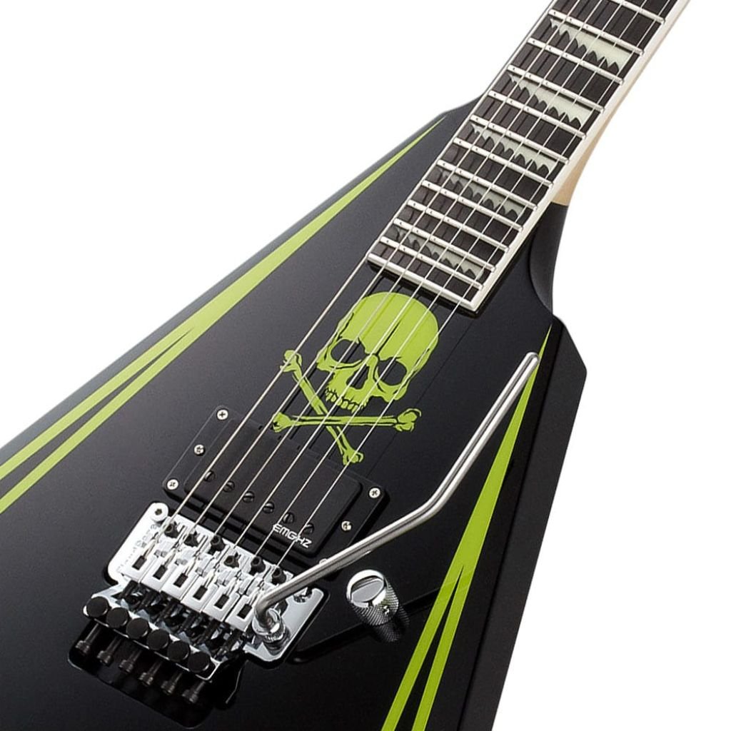ESP Custom Shop Alexi Greeney Electric Guitar - Black w/Lime Green Pinstripe & Skull Electric Guitars Sky Music
