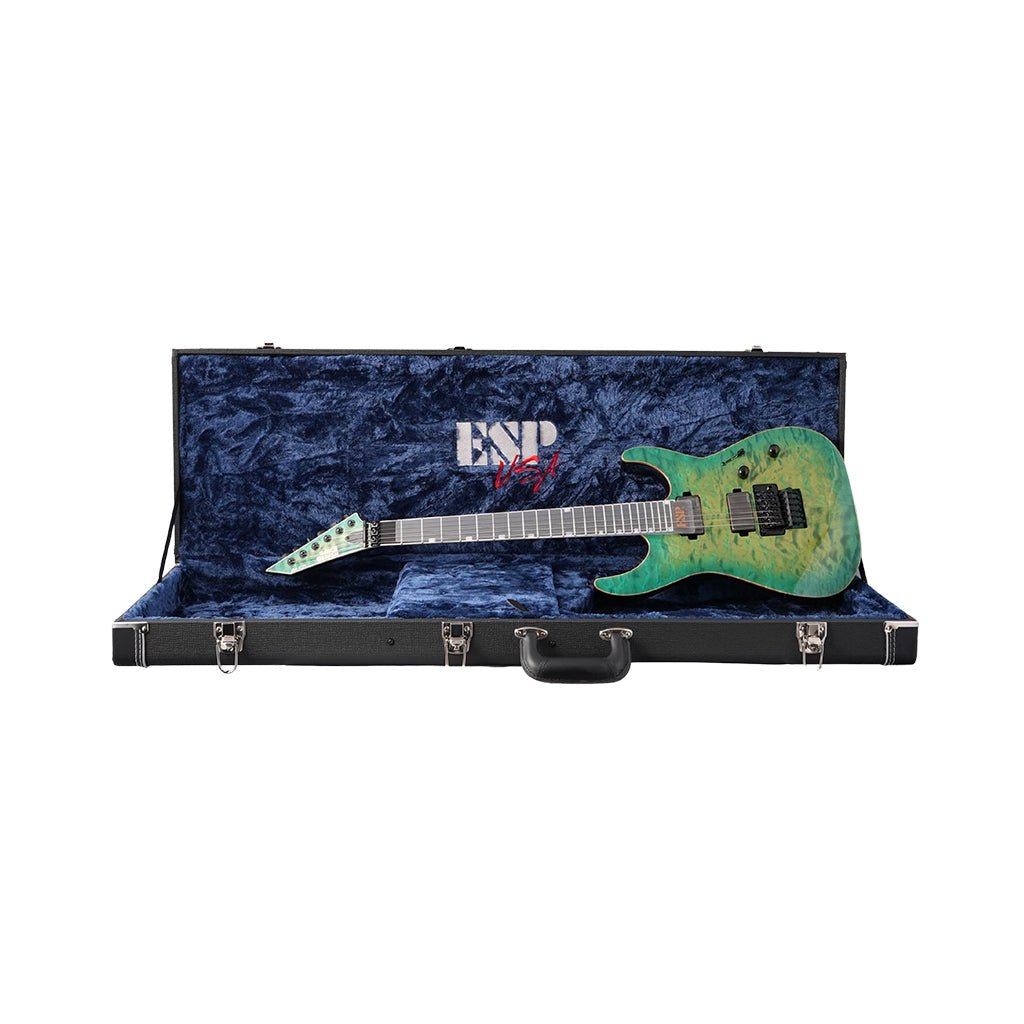 ESP USA M-II Quilted Maple Electric Guitar w/Floyd Rose & EMG - Lime Burst Electric Guitars Sky Music