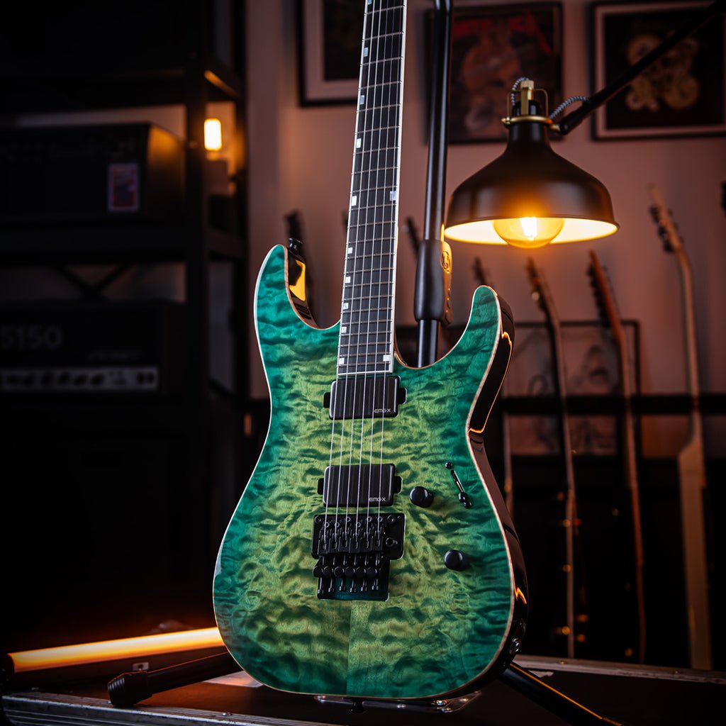 ESP USA M-II Quilted Maple Electric Guitar w/Floyd Rose & EMG - Lime Burst Electric Guitars Sky Music