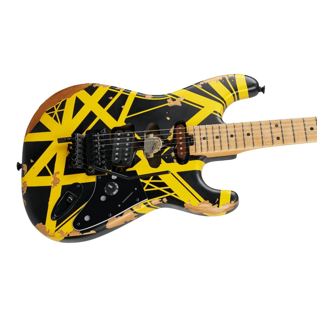 EVH Limited Edition Striped Series Frankenstein Frankie Electric Guitar - Black with Yellow Stripes, Maple Fingerboard Electric Guitars Sky Music