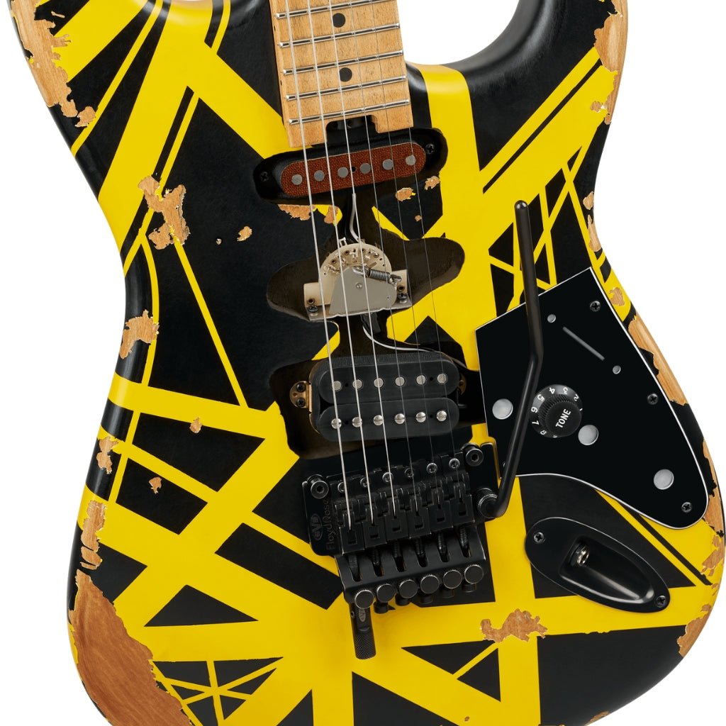 EVH Limited Edition Striped Series Frankenstein Frankie Electric Guitar - Black with Yellow Stripes, Maple Fingerboard Electric Guitars Sky Music