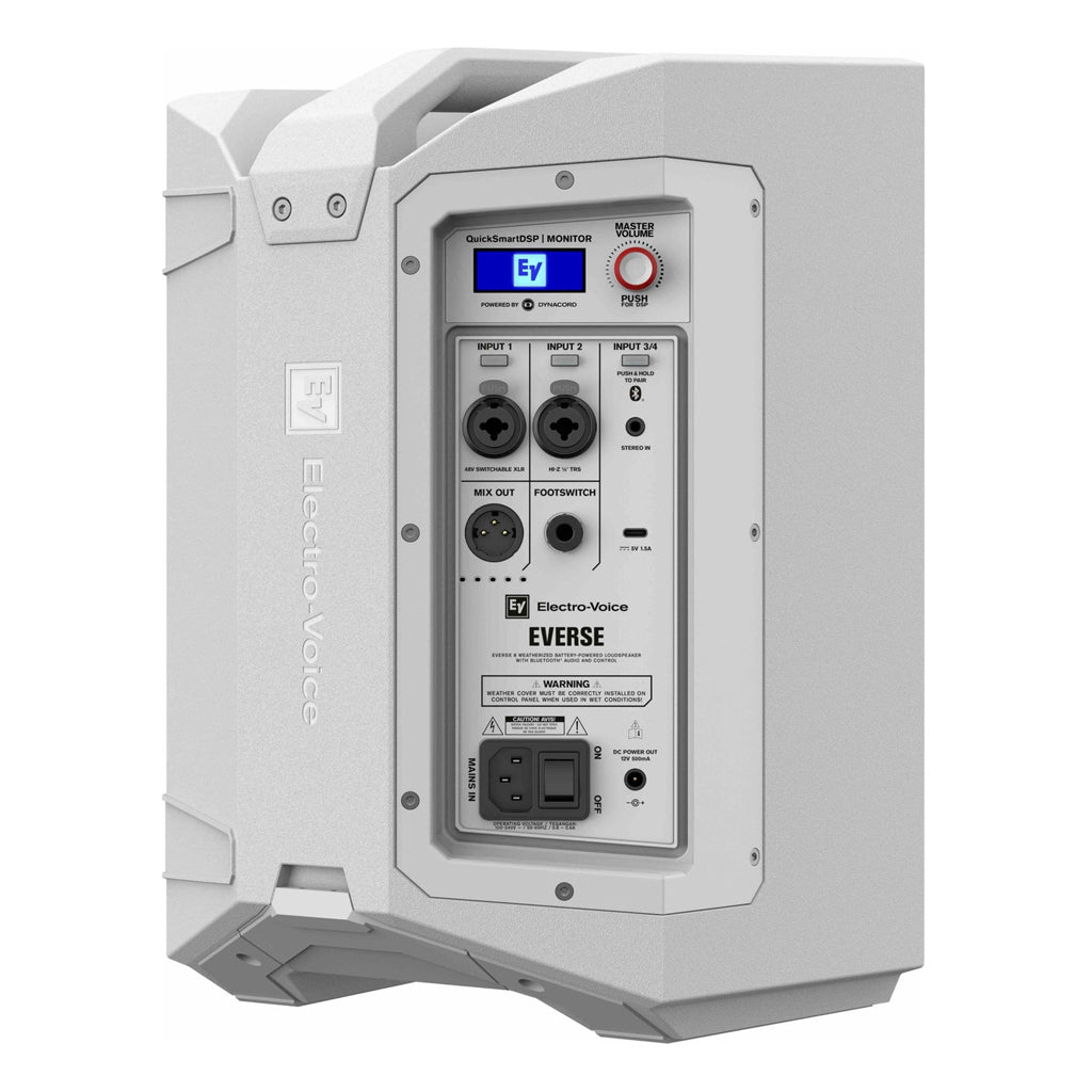 Electro Voice Everse 8 Weatherised Battery Powered Loudspeaker with Bluetooth Audio and Control in White