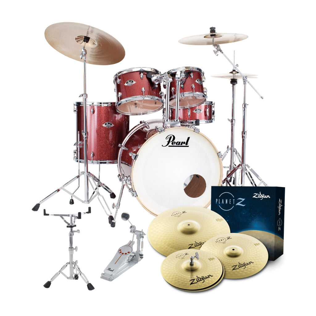 Pearl - Export 22" EXX Fusion Plus Drum Kit Package with Zildjian Cymbals &amp; Hardware - Black Cherry Glitter
