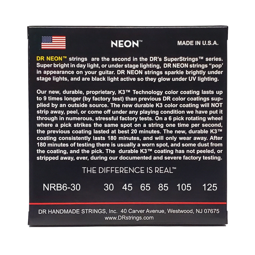 DR Strings - Hi-Def Neon Red K3 Coated 6-string Bass Guitar Strings - Medium 30-125