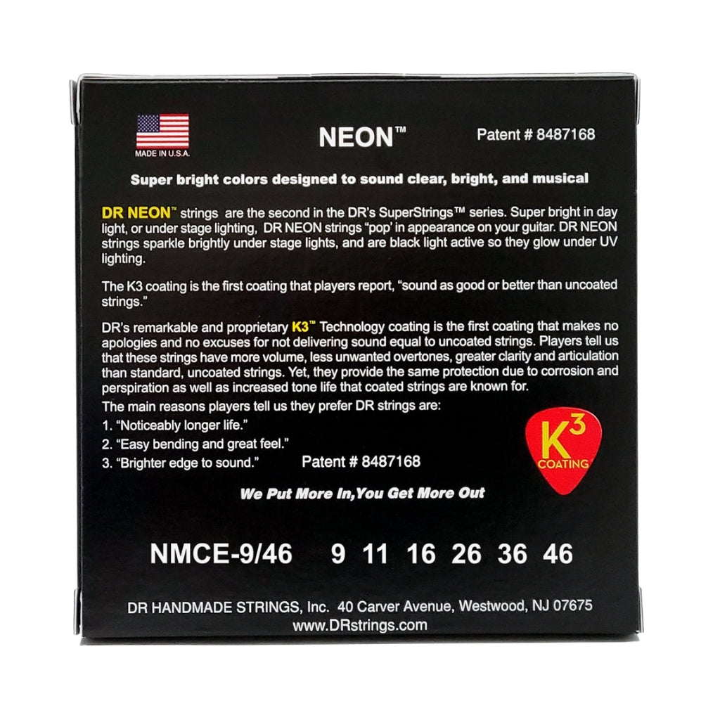 DR - Hi-Def Neon Multi-Color K3 Coated Electric Guitar Strings - Light to Medium 9-46