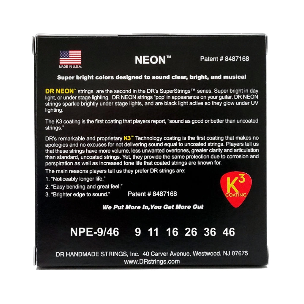 DR - Hi-Def Neon Purple K3 Coated Electric Guitar Strings - Light to Medium 9-46