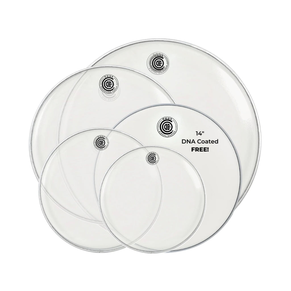 Code - Generator Clear Tom Head Fusion+ Pack Free 14&quot; DNA Coated Snare - 10/12/16/22 inch