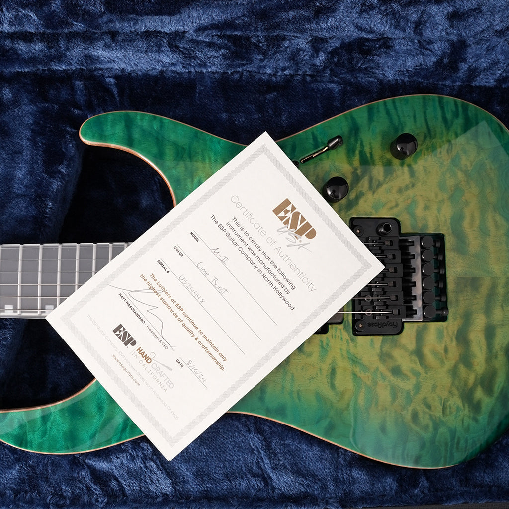 ESP USA M-II Quilted Maple Electric Guitar w/Floyd Rose & EMG - Lime Burst