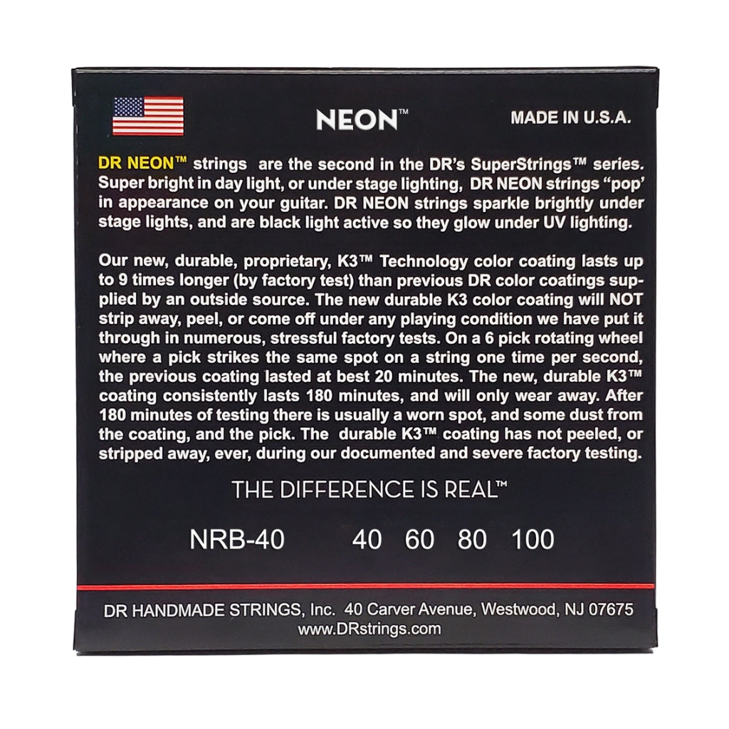 DR Strings - Hi-Def Neon Red K3 Coated Bass Guitar Strings - Light 40-100
