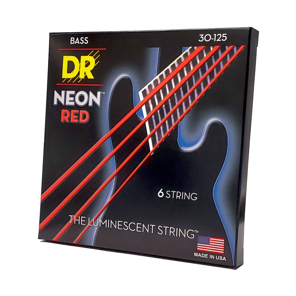 DR Strings - Hi-Def Neon Red K3 Coated 6-string Bass Guitar Strings - Medium 30-125