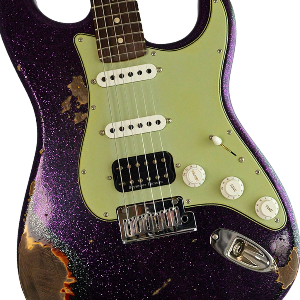 Fender Custom Shop - Limited Edition Custom Deluxe HB S-1 Stratocaster Heavy Relic with Closet Classic Hardware Electric Guitar - Magenta Sparkle over 3-Color Sunburst