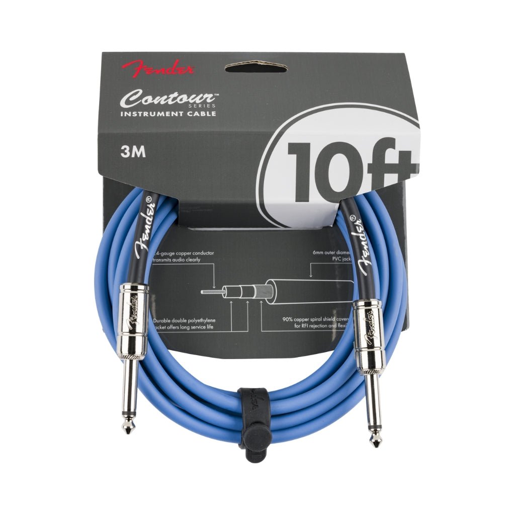 Fender Contour Series Instrument Cable - Lake Placid Blue, 10 feet Instrument Cables Sky Music
