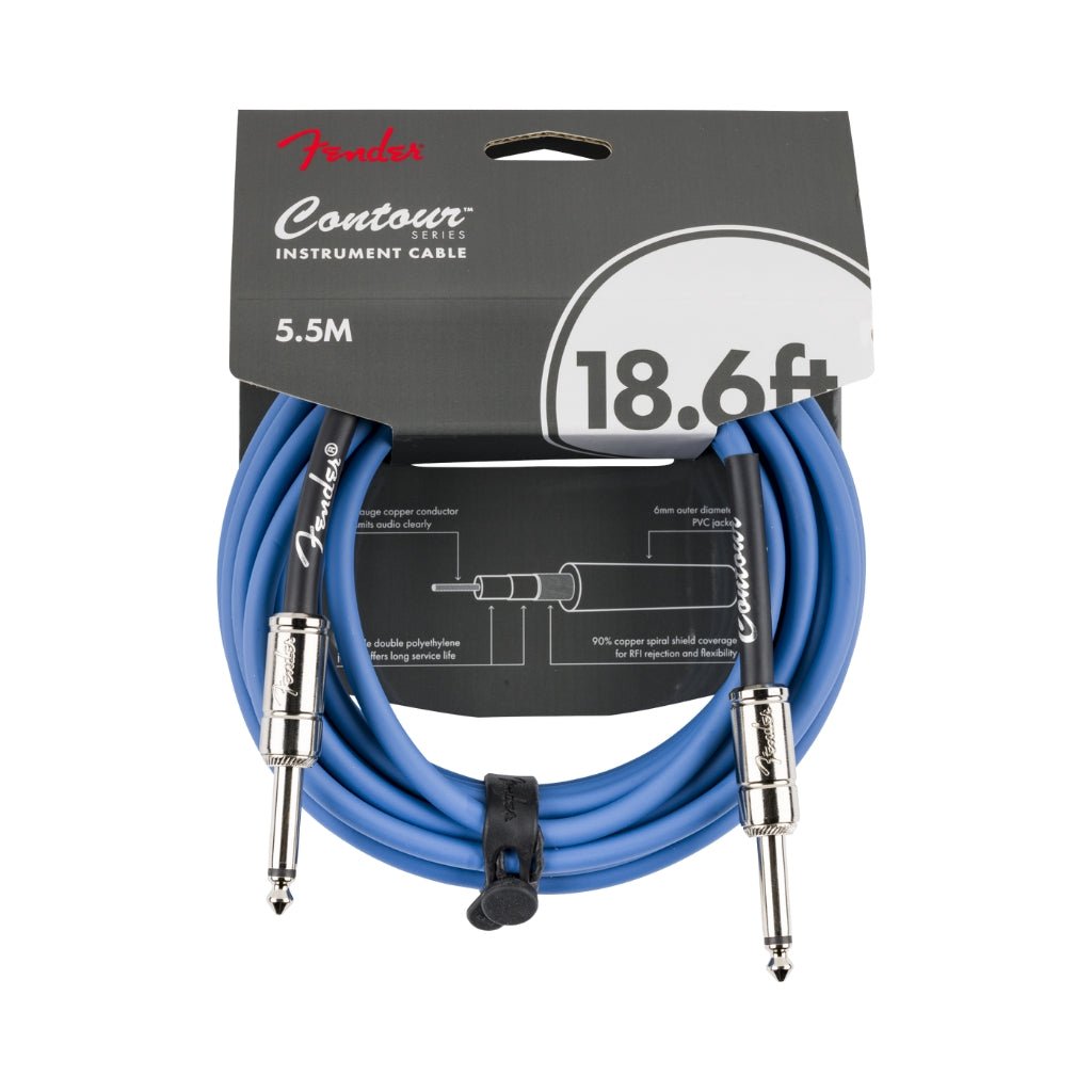 Fender Contour Series Instrument Cable - Lake Placid Blue, 18.6 feet Instrument Cables Sky Music