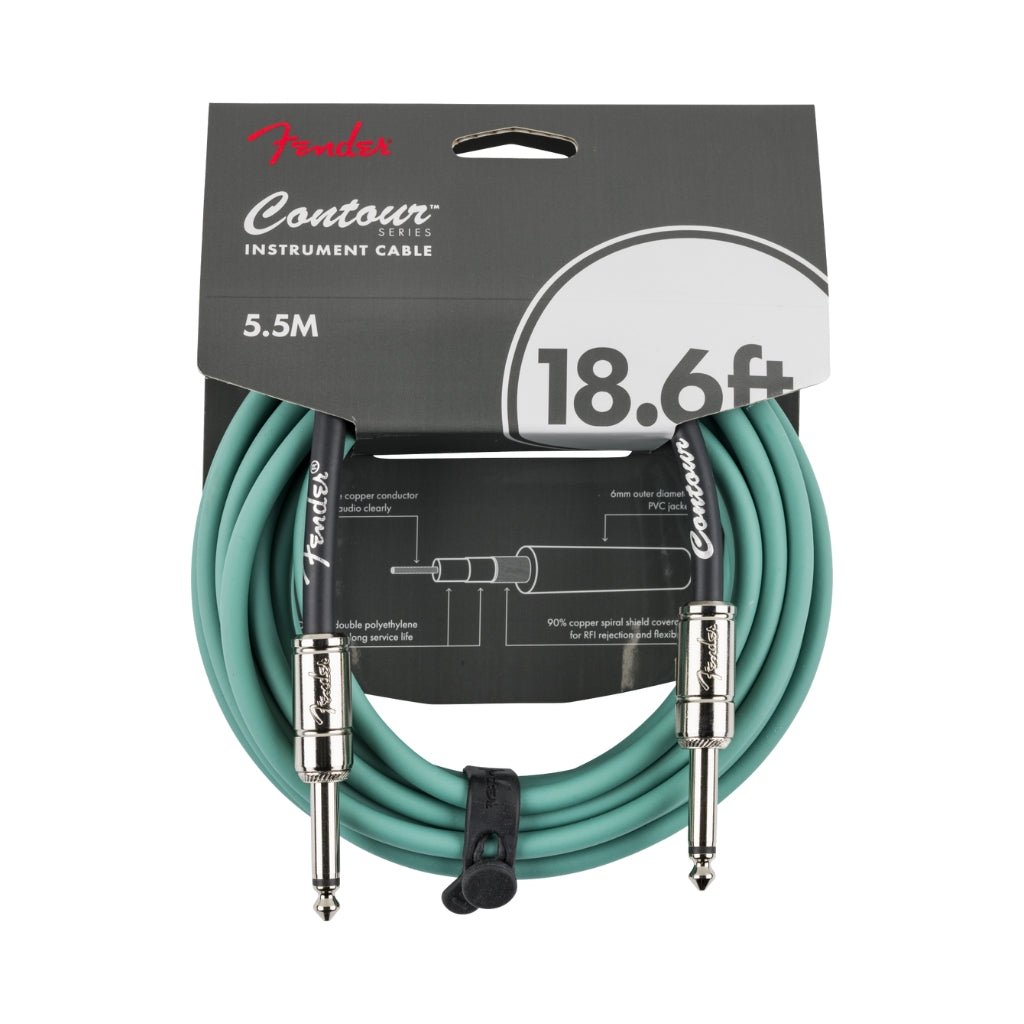 Fender Contour Series Instrument Cable - Sherwood Green, 18.6 feet Instrument Cables Sky Music