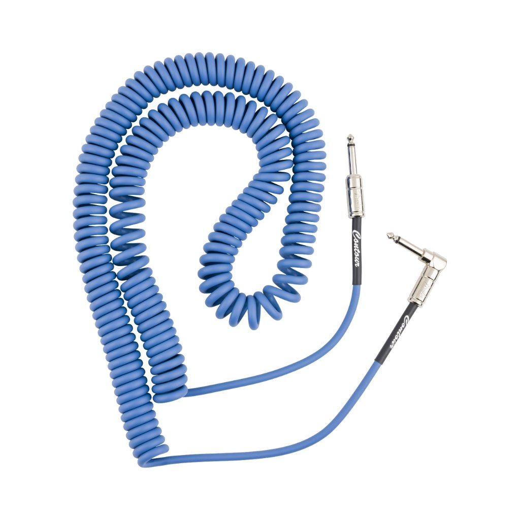 Fender Contour Series Straight to Right Angle Coil Instrument Cable - Lake Placid Blue, 30 feet Instrument Cables Sky Music