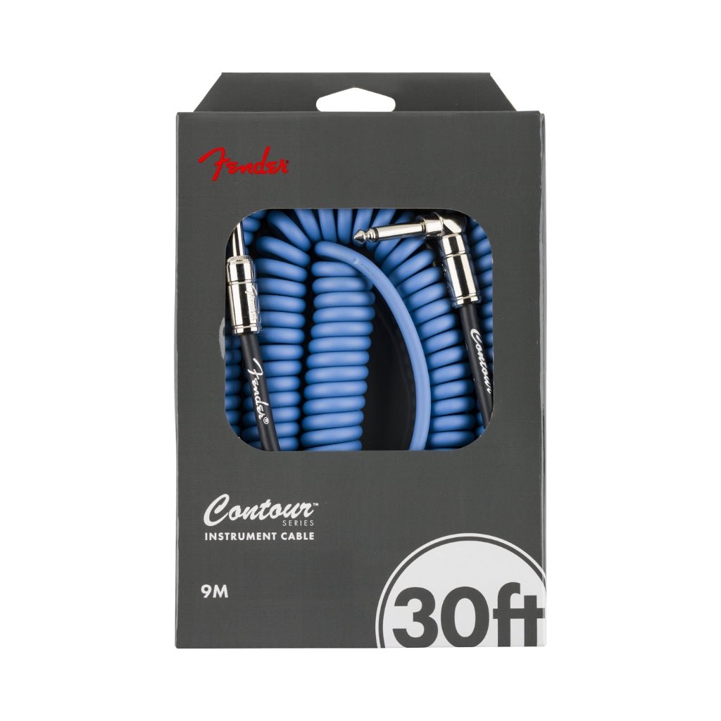 Fender Contour Series Straight to Right Angle Coil Instrument Cable - Lake Placid Blue, 30 feet Instrument Cables Sky Music