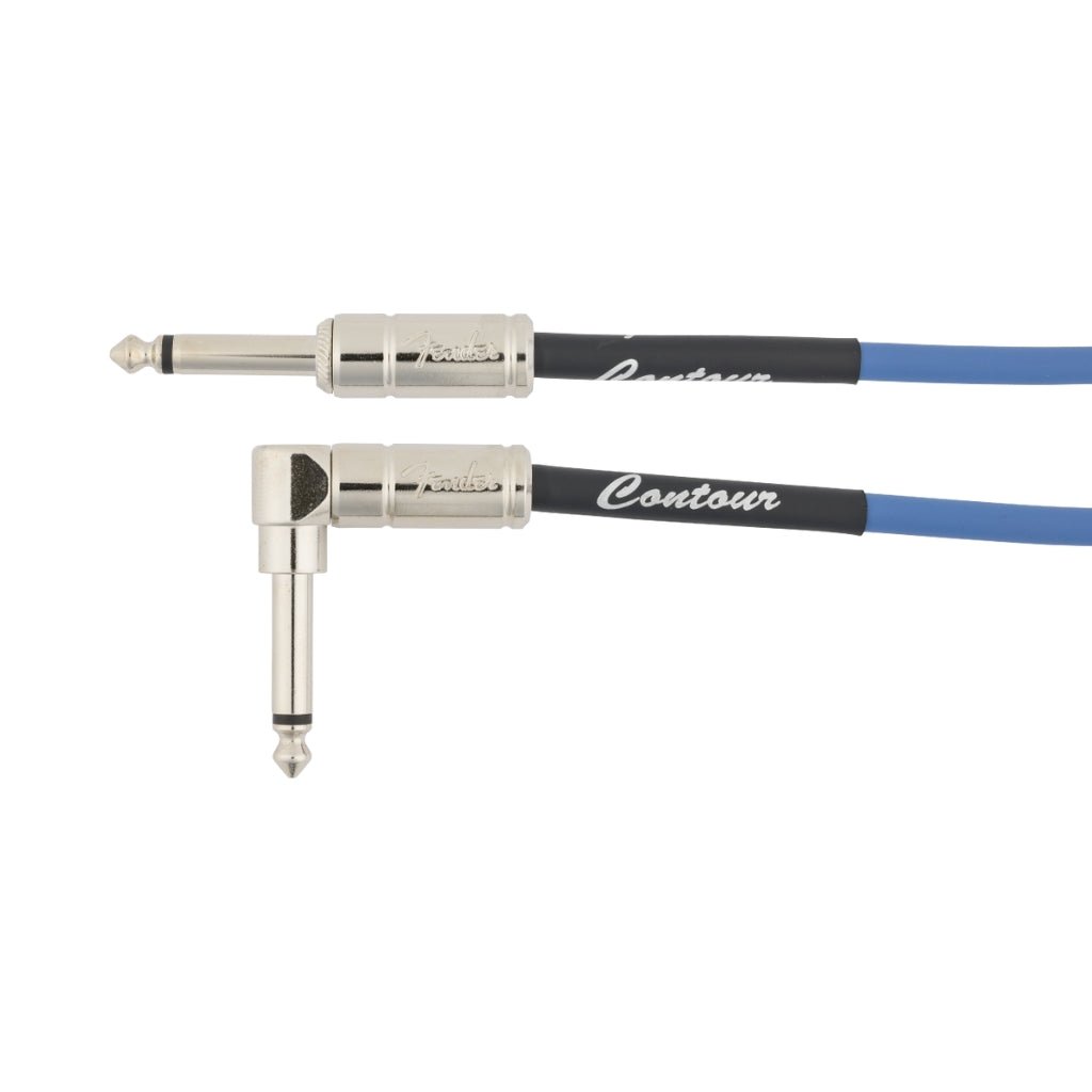 Fender Contour Series Straight to Right Angle Coil Instrument Cable - Lake Placid Blue, 30 feet Instrument Cables Sky Music