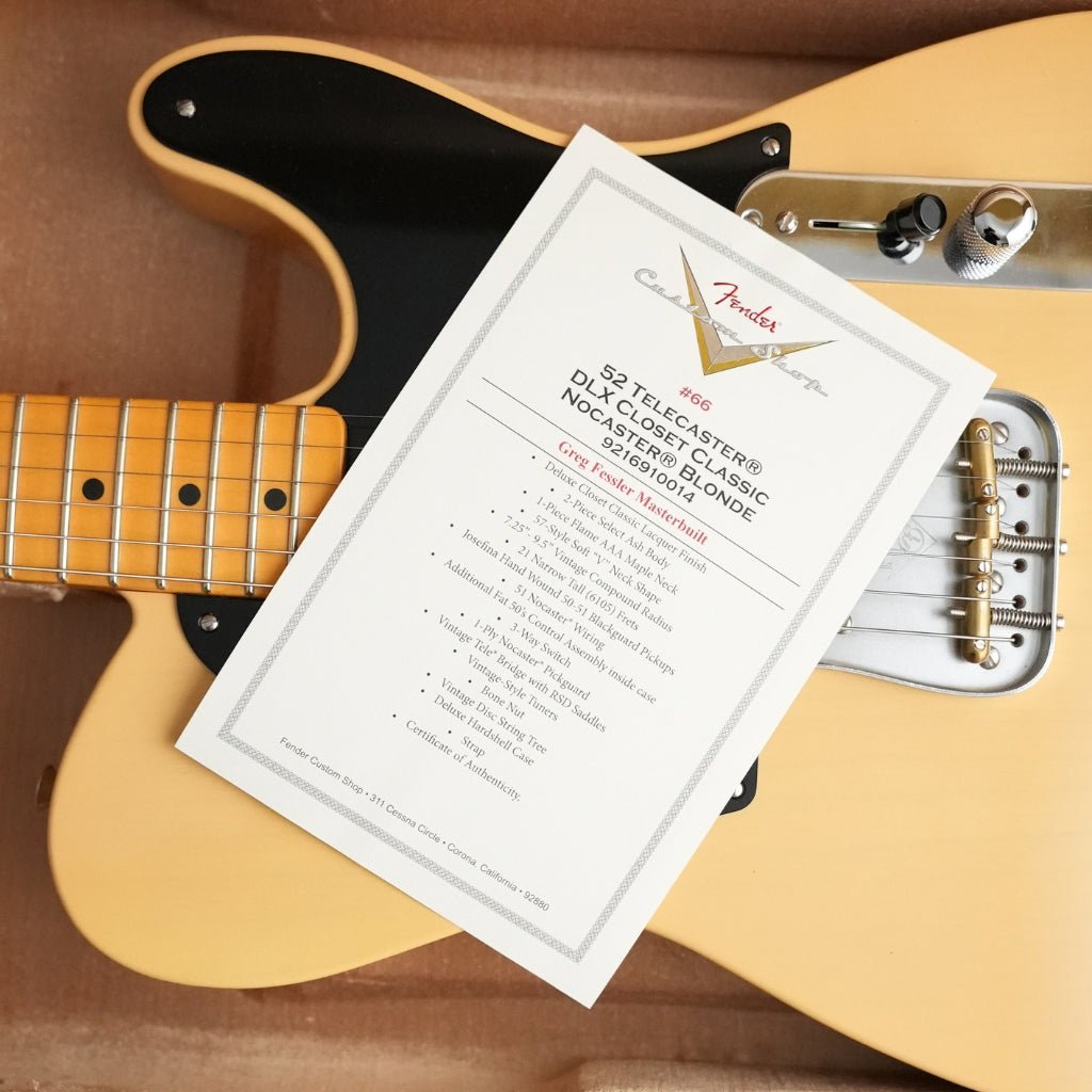 Fender Custom Shop 1952 Telecaster Deluxe Closet Classic Masterbuilt Greg Fessler - Nocaster Blonde Electric Guitars Sky Music