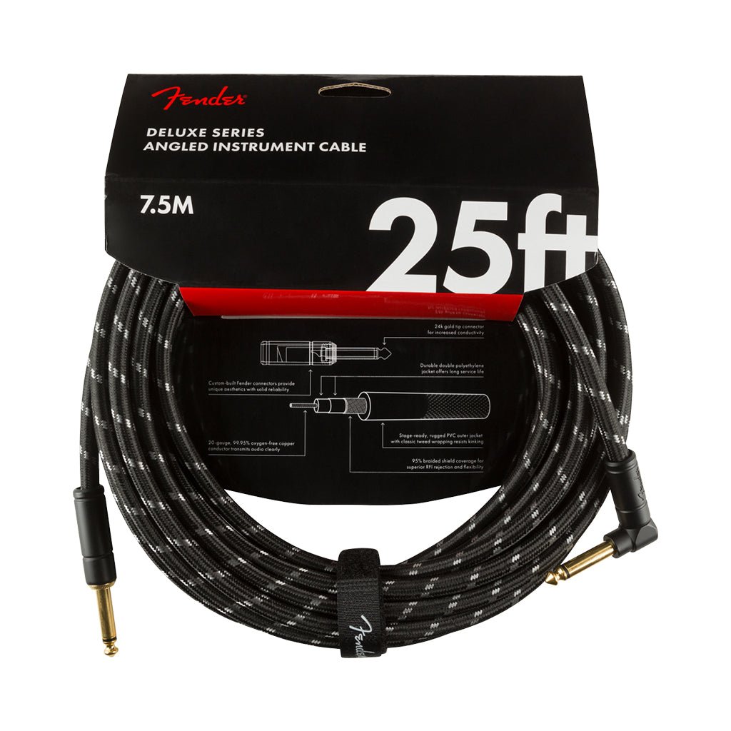 Fender Deluxe 25ft Straight/Angle Instrument Cable - Black Tweed Instrument Cables Sky Music