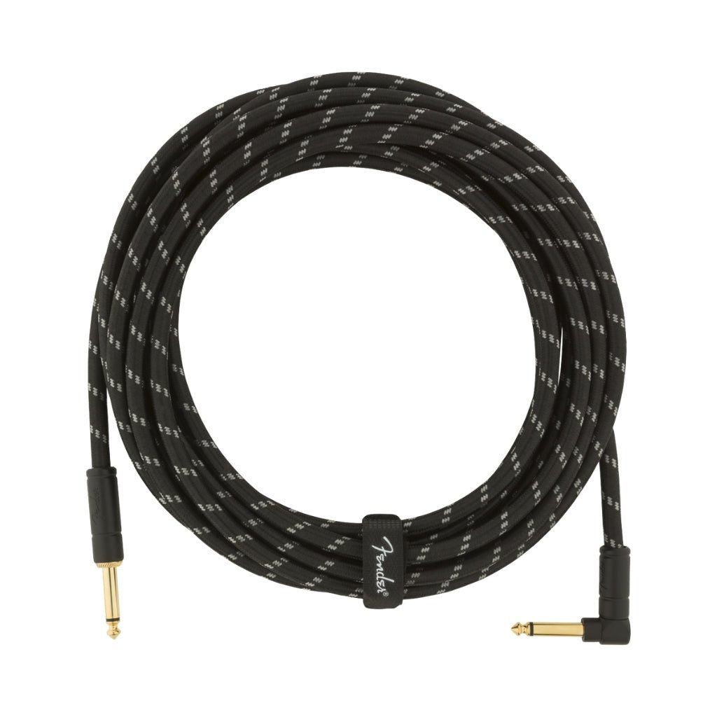 Fender Deluxe Series Straight to Right Angle Instrument Cable - 18.6 foot Black Tweed Instrument Cables Sky Music