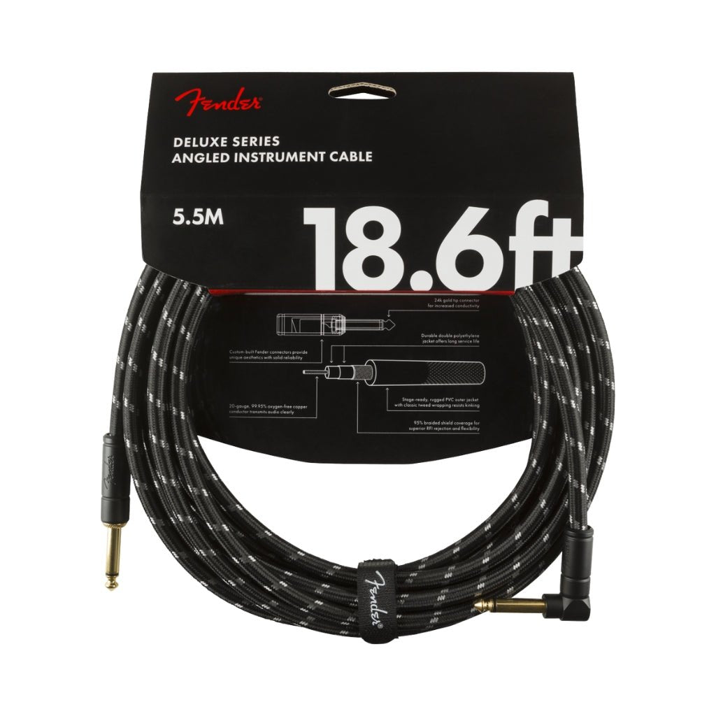 Fender Deluxe Series Straight to Right Angle Instrument Cable - 18.6 foot Black Tweed Instrument Cables Sky Music