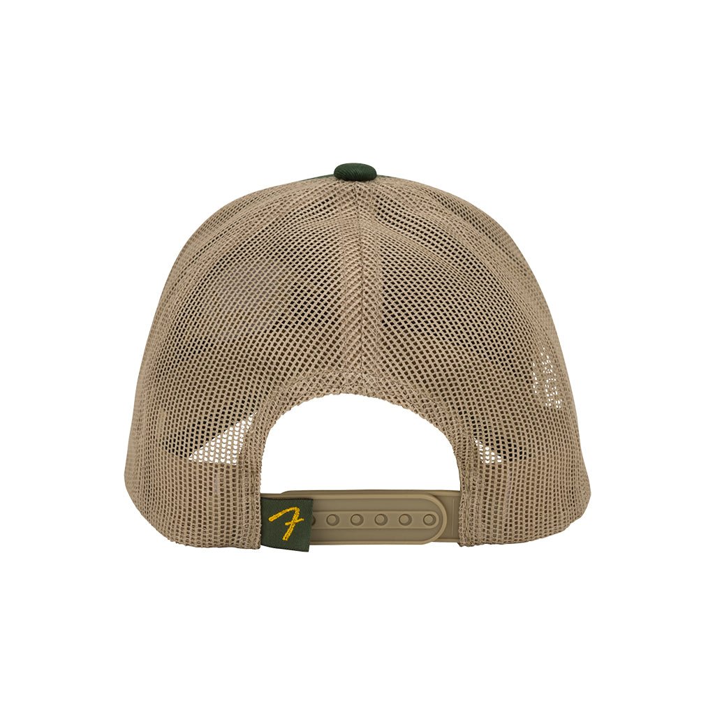 Fender Globe Pick Patch 6-Panel Trucker Hat - Green/Khaki, One Size Merchandise & Apparel Sky Music