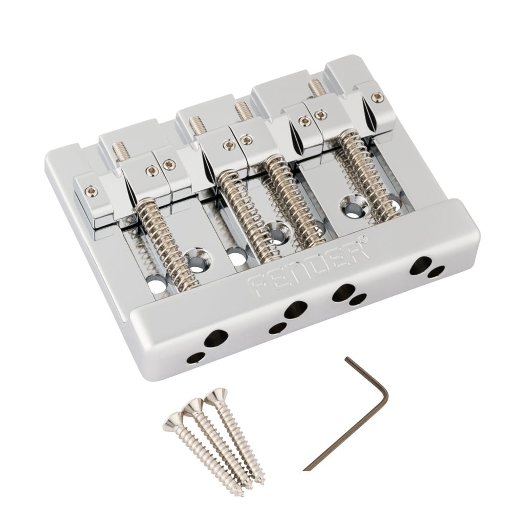 Fender HiMass String-Through 4-String Bass Bridge Assembly with Brass Saddles - Chrome Guitar Spare Parts Sky Music