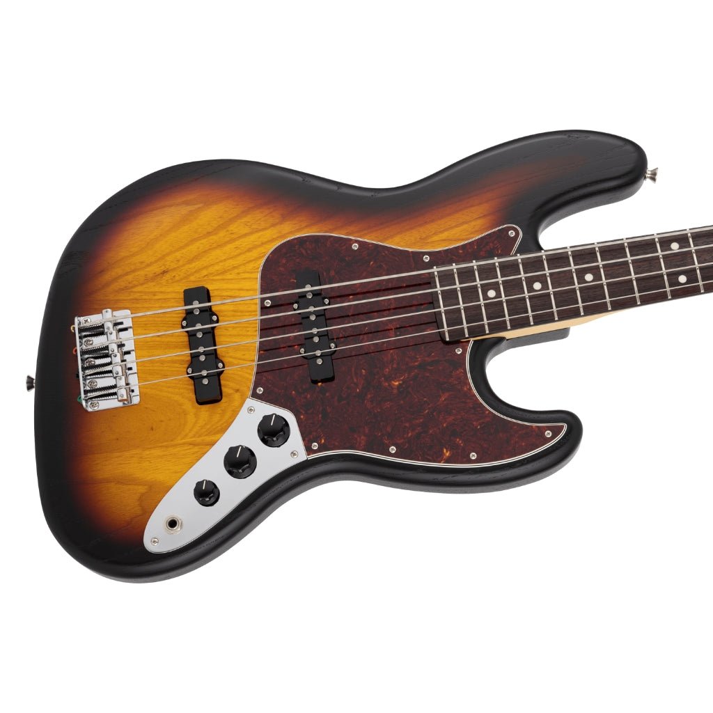 Fender Made in Japan Limited Raw Ash Jazz Bass - 3 Color Sunburst, Rosewood Fingerboard Bass Guitars Sky Music