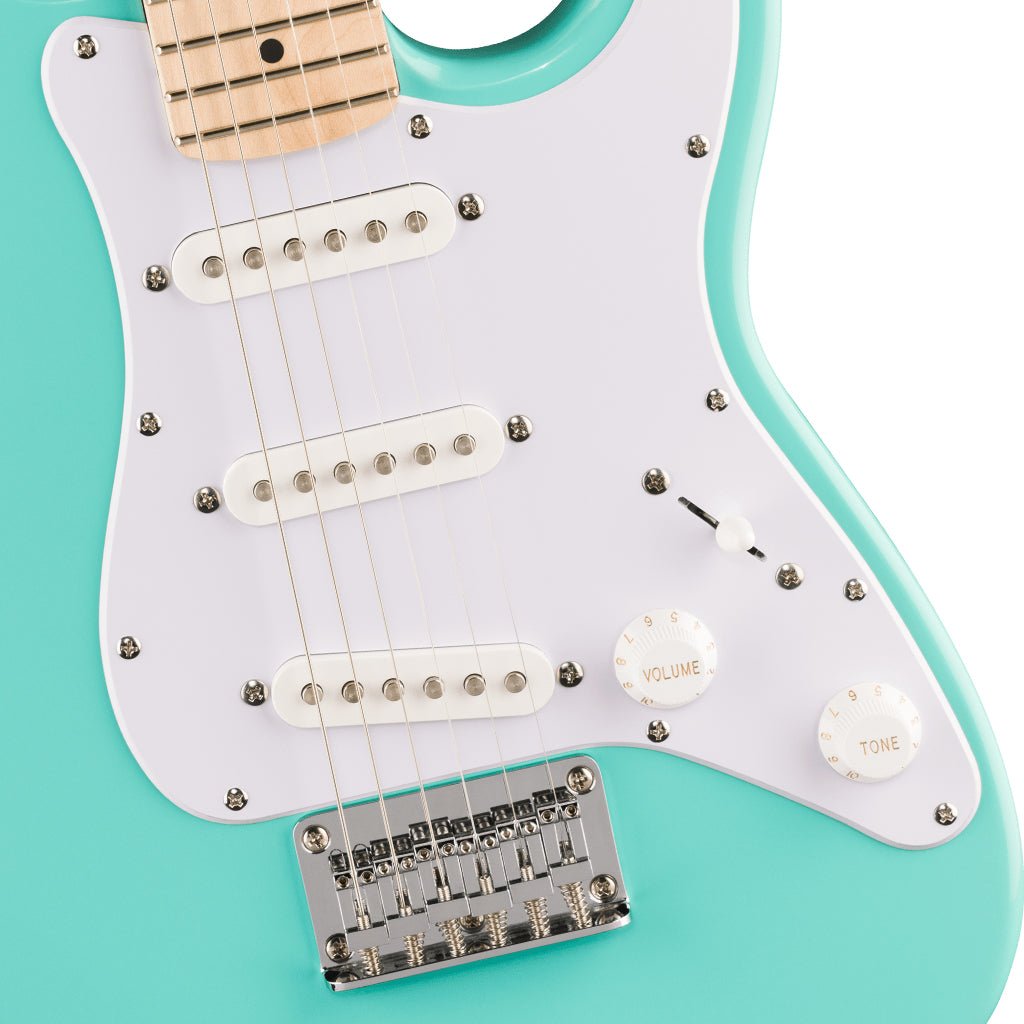 Fender Mini Stratocaster Maple Fingerboard w/White Pickguard - Sea Foam Green Electric Guitars Sky Music