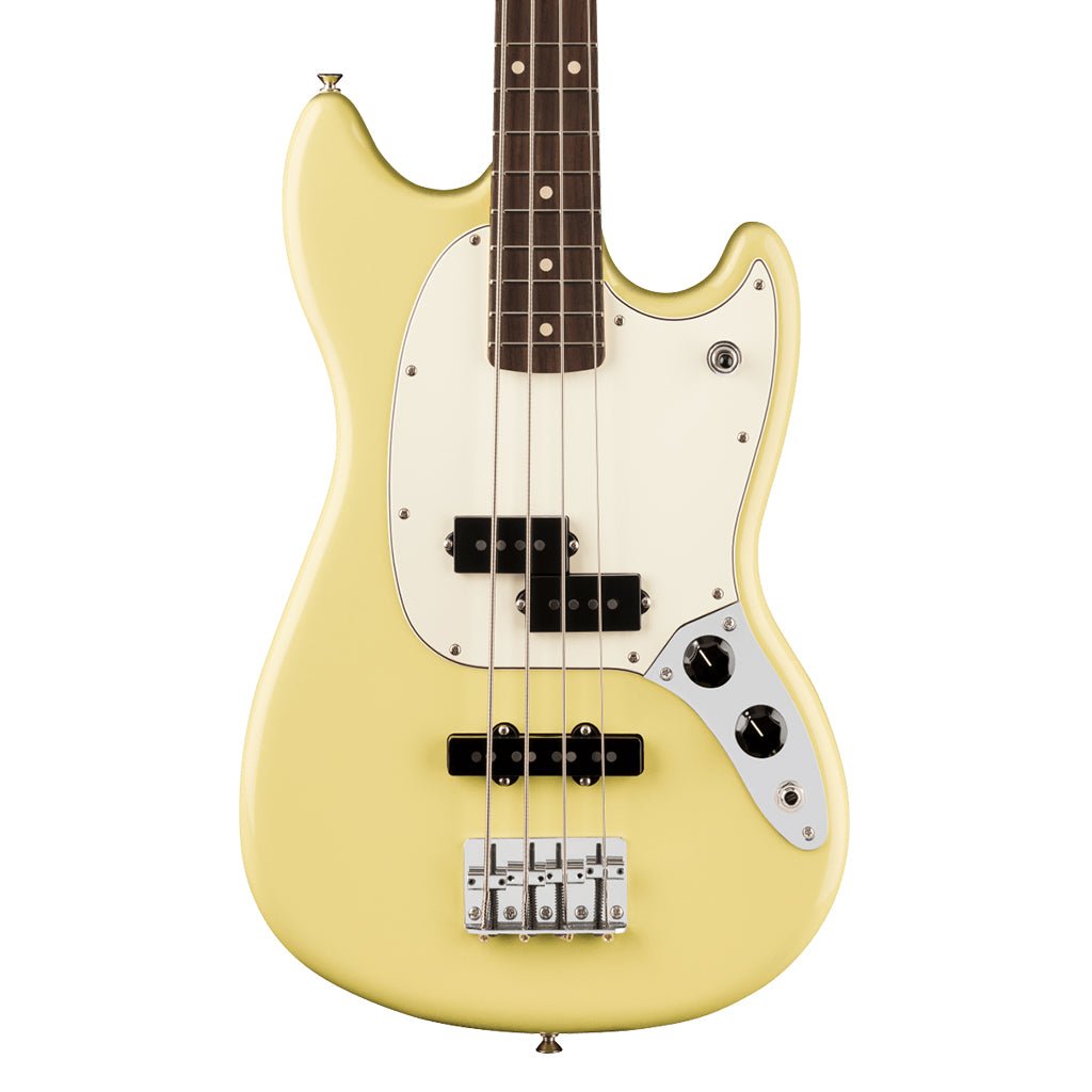Fender Player II Mustang Bass Rosewood Fretboard Hialeah Yellow Bass Guitars Sky Music