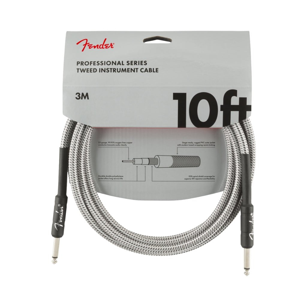 Fender Professional Series Straight to Straight Instrument Cable - 10 foot White Tweed Instrument Cables Sky Music