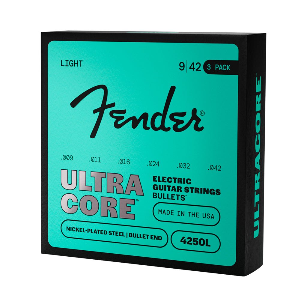 Fender Ultracore 4250L 9-42 Guitar Strings - 3-Pack Nickel Plated Steel Bullet End Fretted Instrument Strings Sky Music