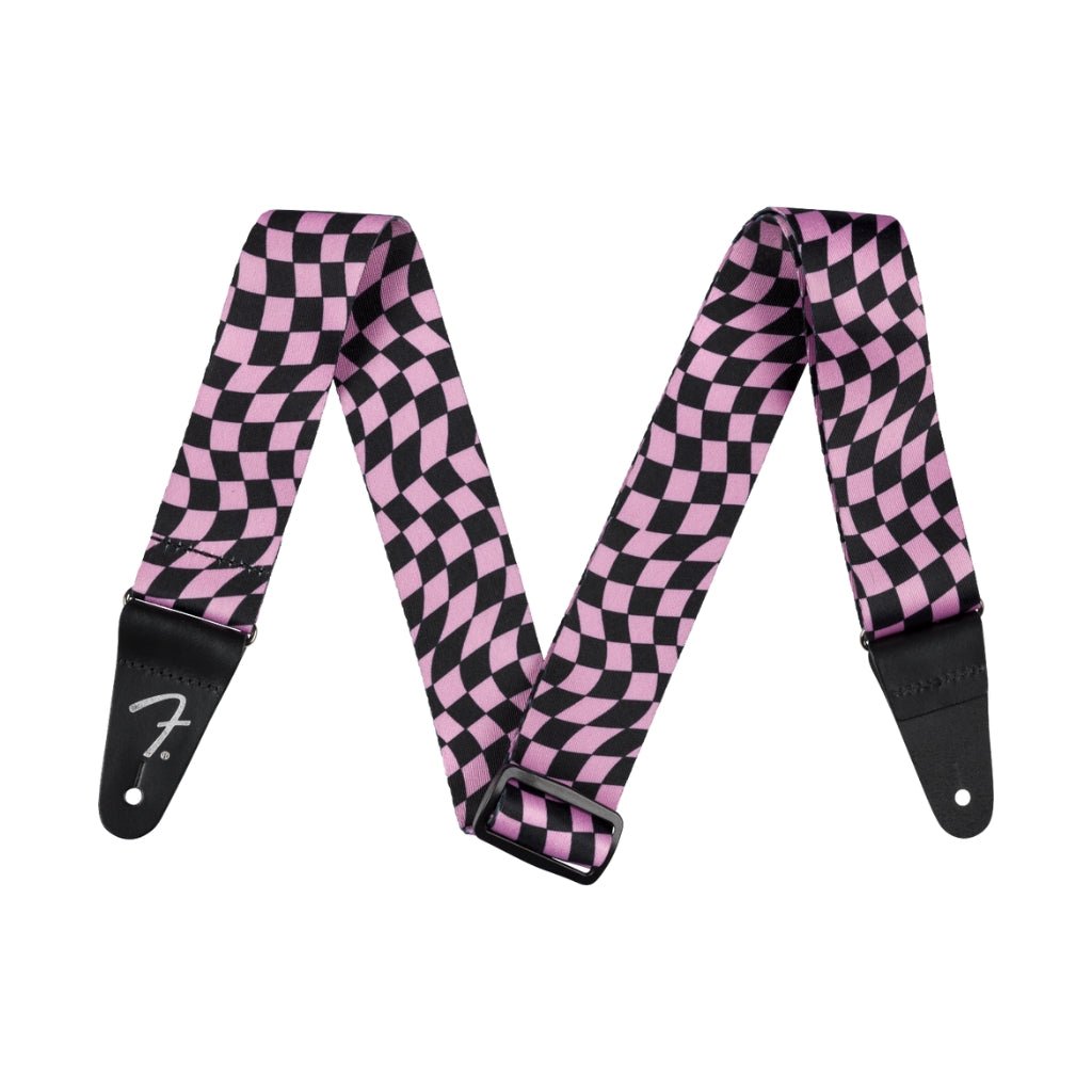 Fender Wavy Checkerboard Guitar Strap - Pink and Black, 2" Guitar Straps Sky Music