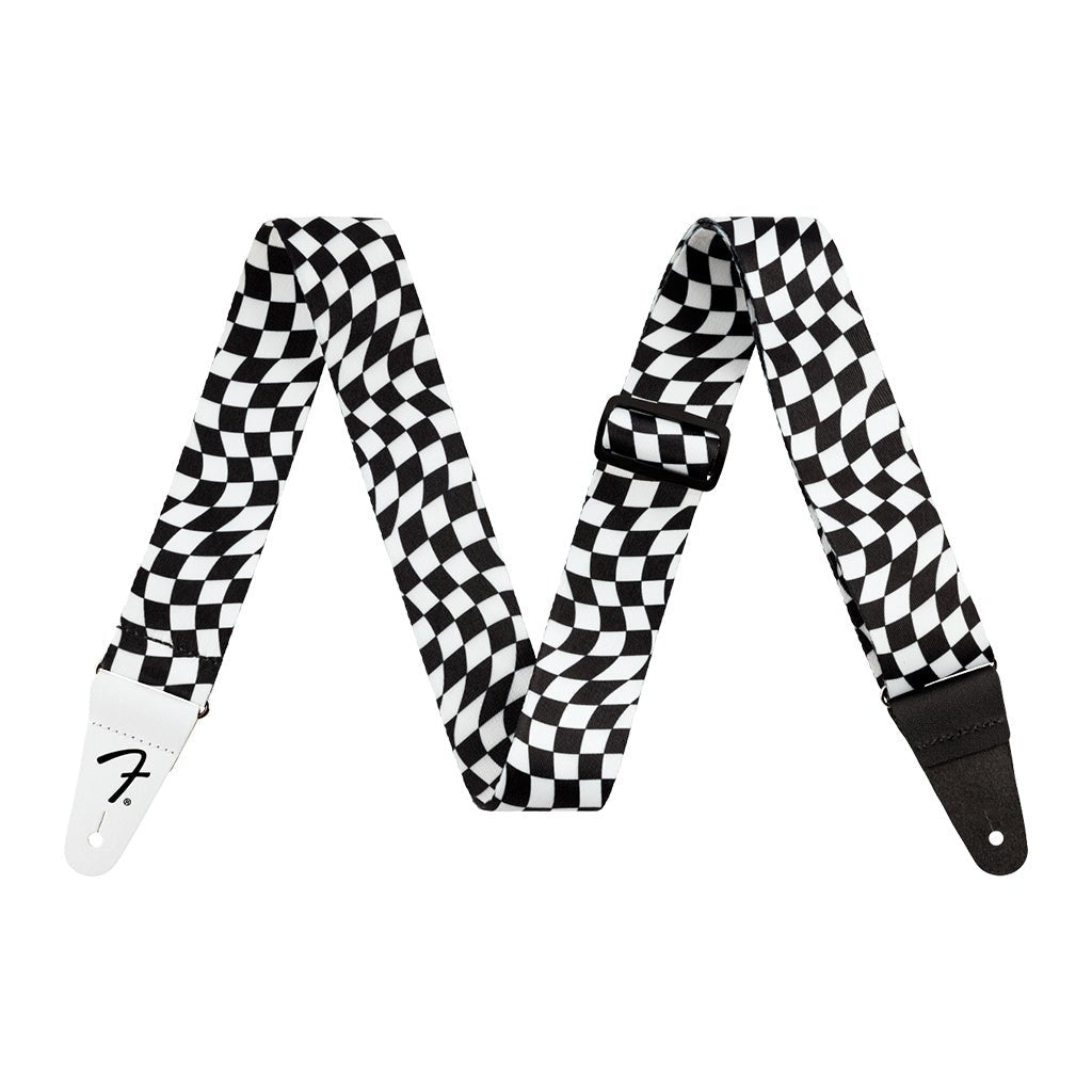 Fender Wavy Checkerboard Polyester Strap Black and White Guitar Straps Sky Music