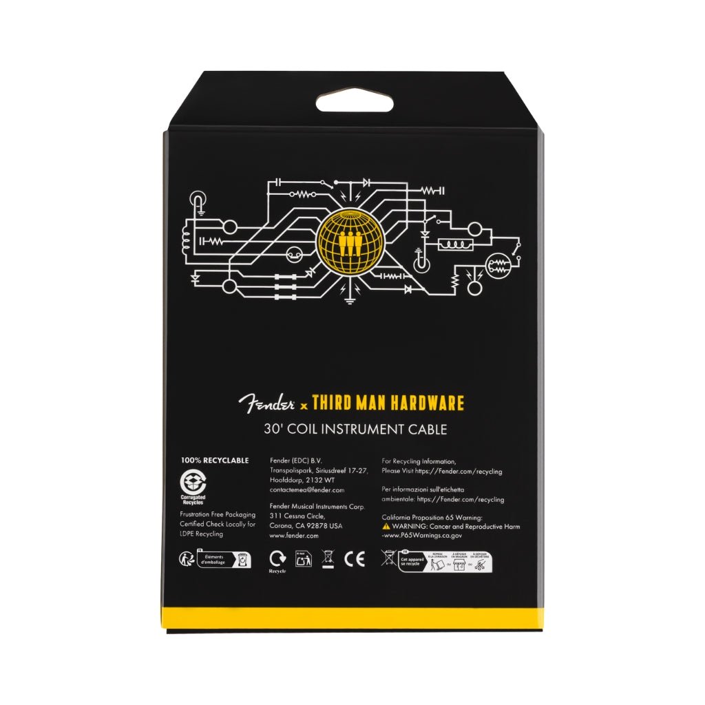 Fender x Third Man Hardware 30' Coil Cable - Yellow Instrument Cables Sky Music