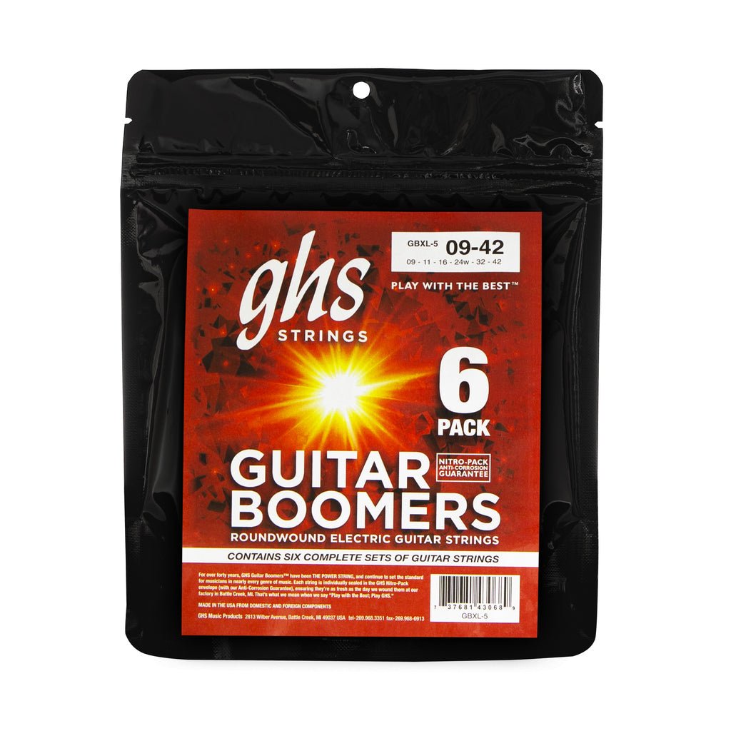 GHS GBXL 9-42 Boomers Electric Guitar String Pack Extra - Light 6 Pack Fretted Instrument Strings Sky Music