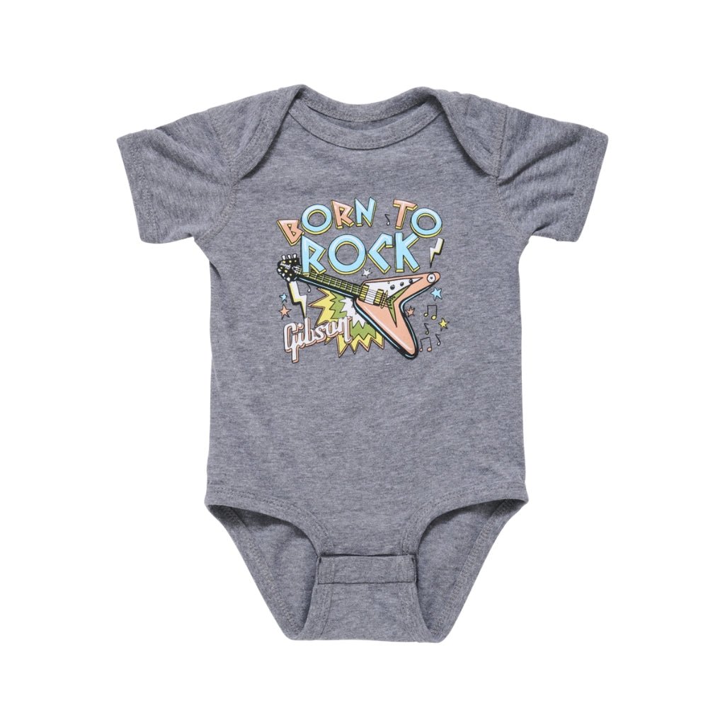 Gibson Born To Rock Baby Onesie - Gray 0/3M Merchandise &amp; Apparel Sky Music