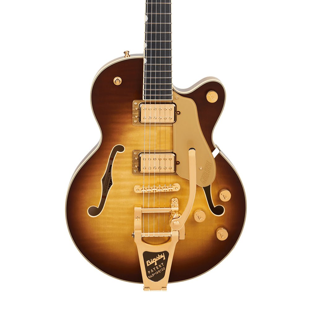 Gretsch Broadkaster Jr. LX Figured Center Block w/String-Thru Bigsby & Gold Hardware Ebony Fingerboard - Caramel Dawn Electric Guitars Sky Music