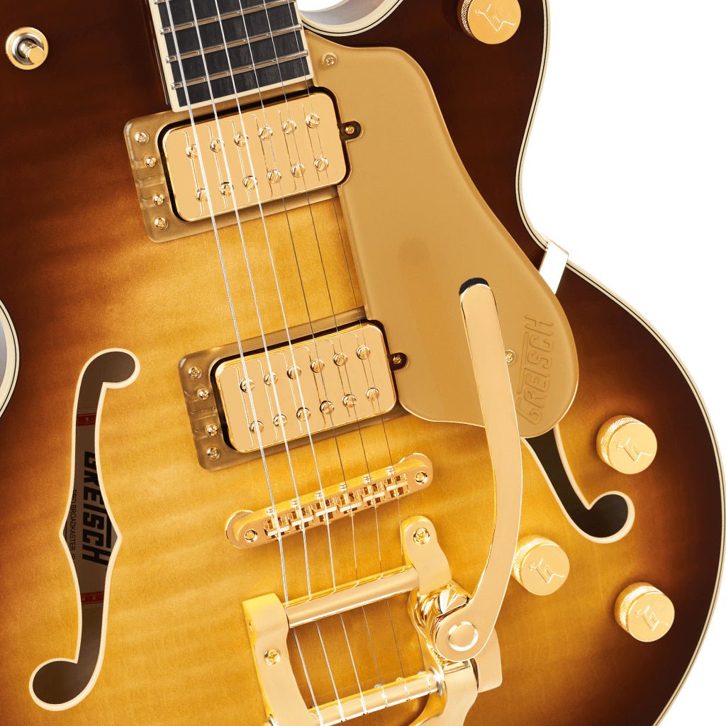 Gretsch Broadkaster Jr. LX Figured Center Block w/String-Thru Bigsby & Gold Hardware Ebony Fingerboard - Caramel Dawn Electric Guitars Sky Music