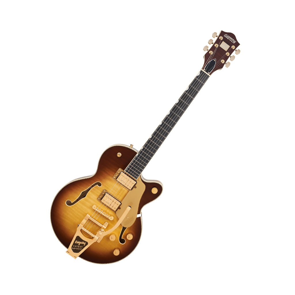 Gretsch Broadkaster Jr. LX Figured Center Block w/String-Thru Bigsby & Gold Hardware Ebony Fingerboard - Caramel Dawn Electric Guitars Sky Music