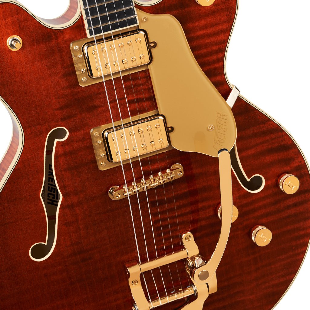 Gretsch Broadkaster LX Figured Center Block w/String-Thru Bigsby & Gold Hardware Ebony Fingerboard - Bourbon Stain Electric Guitars Sky Music