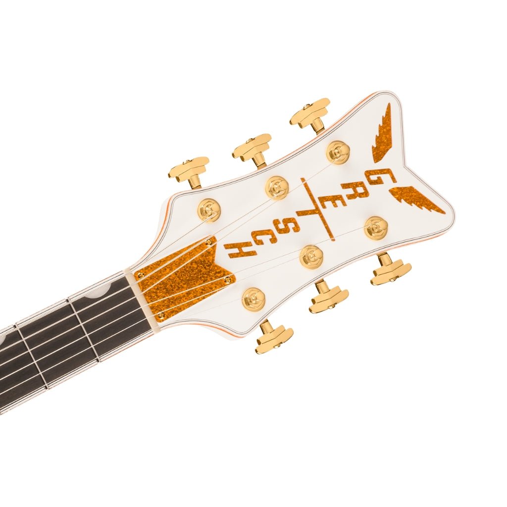 Gretsch Falcon Hollow Body Ebony Fingerboard with String Thru Bigsby and Gold Hardware - White Electric Guitars Sky Music