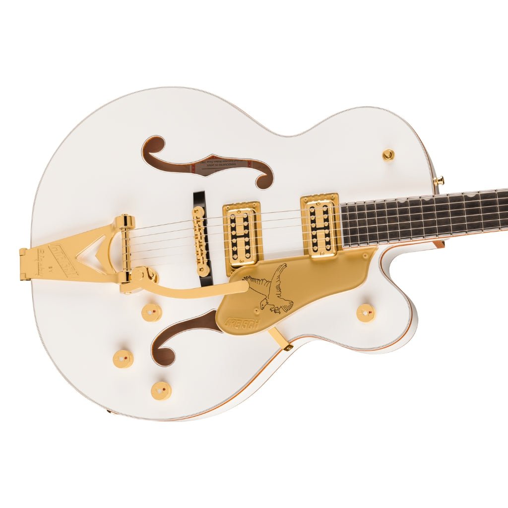 Gretsch Falcon Hollow Body Ebony Fingerboard with String Thru Bigsby and Gold Hardware - White Electric Guitars Sky Music