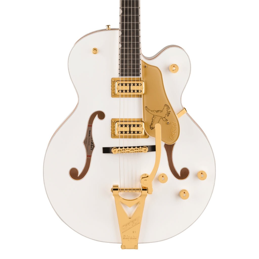 Gretsch Falcon Hollow Body Ebony Fingerboard with String Thru Bigsby and Gold Hardware - White Electric Guitars Sky Music