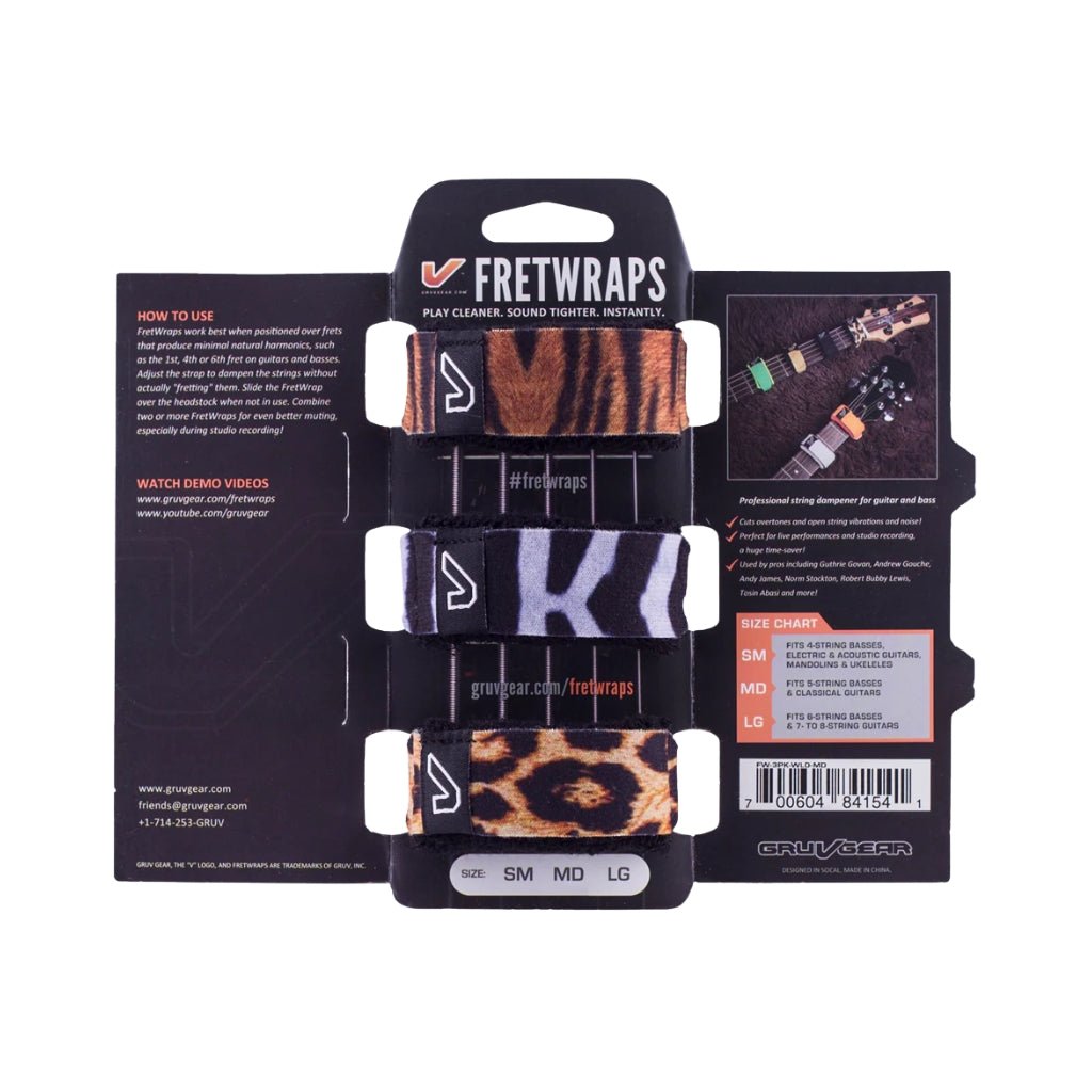 Gruv Gear FretWraps String Dampener - Medium, Wild Prints, 3-pack Guitar Accessories Sky Music