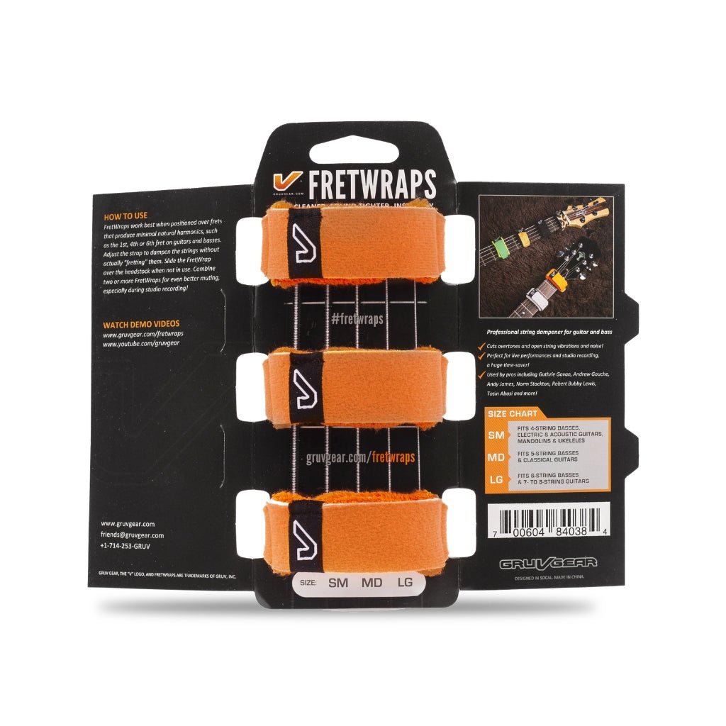 Gruv Gear FretWraps String Dampener - Small, Flare Orange (3-pack) Guitar Accessories Sky Music
