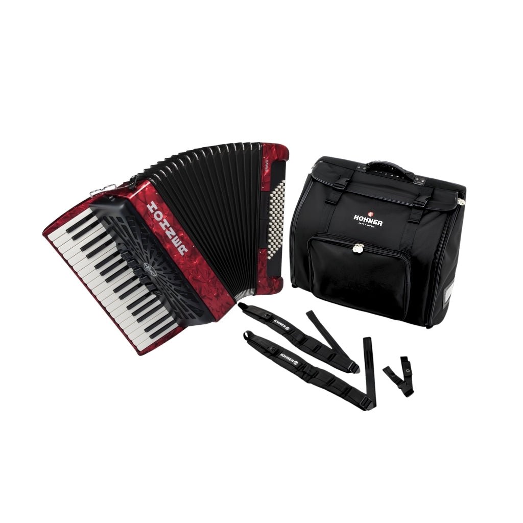 Hohner Bravo III 96 SilentKey Piano Accordion w/Gig Bag - Red Brass and Woodwind Instruments Other Sky Music