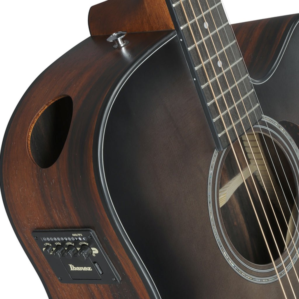 Ibanez AAD70CE Natural Open Pore Back & Sides Dreadnought Cutaway Acoustic Guitar w/Pickup - Transparent Charcoal Burst Low Gloss Acoustic Guitars Sky Music