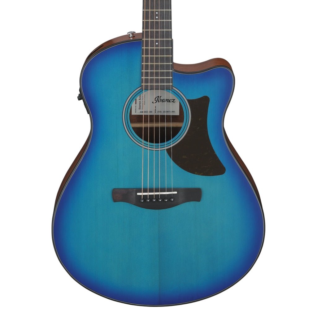 Ibanez AAM50CE Open Pore Top, Natural Open Pore Back and Sides Acoustic Guitar - Sapphire Blue Burst Acoustic Guitars Sky Music